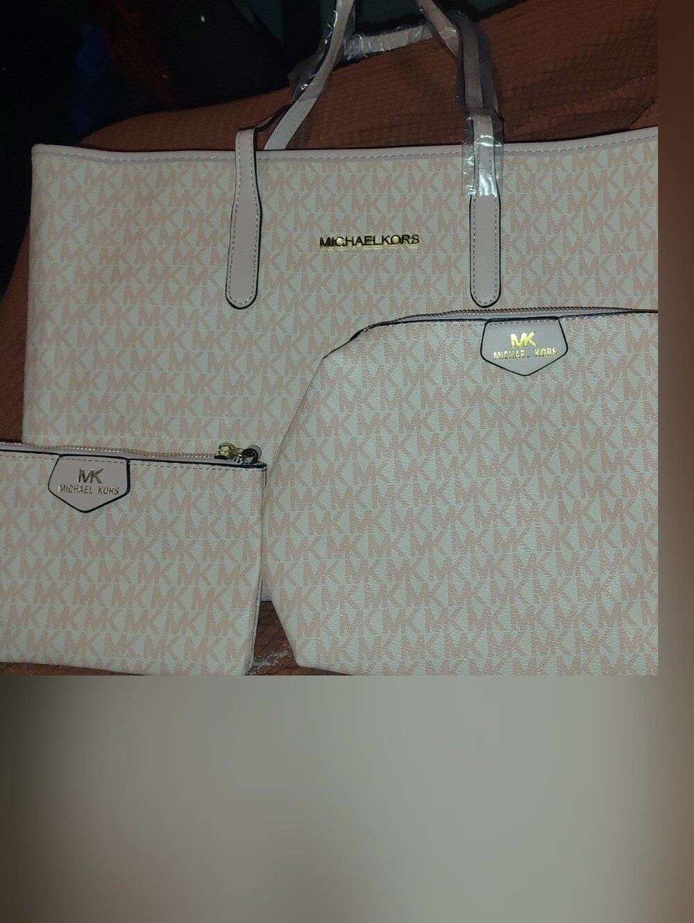 Michael Kors Blush Pink Monogram Tote with Matching Pouches